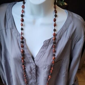 Elegant Beaded Necklace - Red and Brown